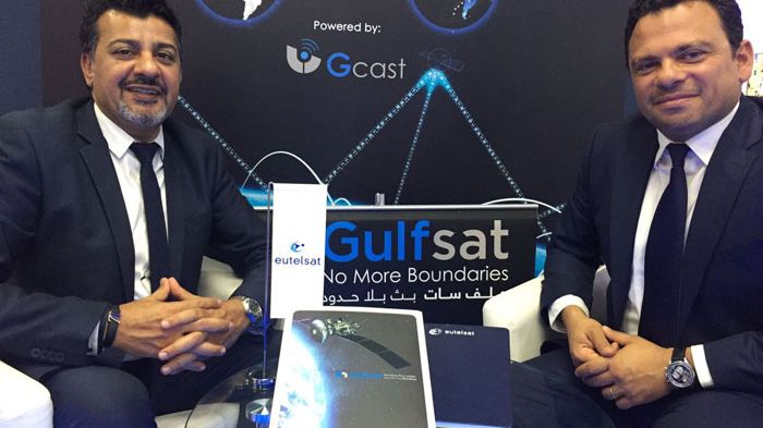 Mohammed AlHaj, Gulfsat's Chairman and CEO and Ghassan Murat, Vice President of Business Development & Strategy at Eutelsat Dubai (from left to right)