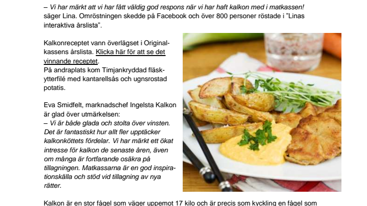 Recept med kalkonschnitzel godast i Linas Orginalkasse 2011