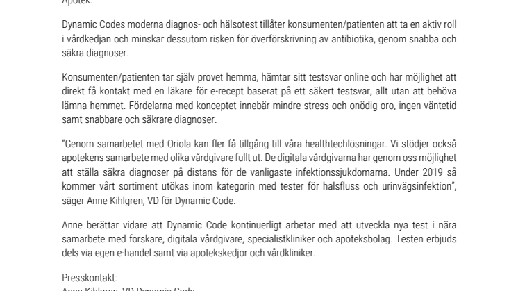 Dynamic Code och Oriola i nytt samarbete 
