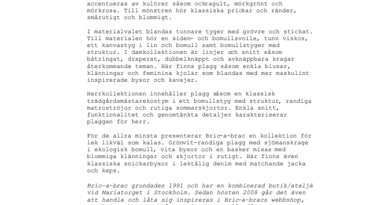 Pressinformation Bric-a-brac vår 2012