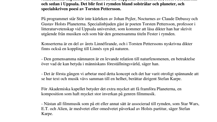 Fest i rymden med Akademiska kapellet och La Cappella