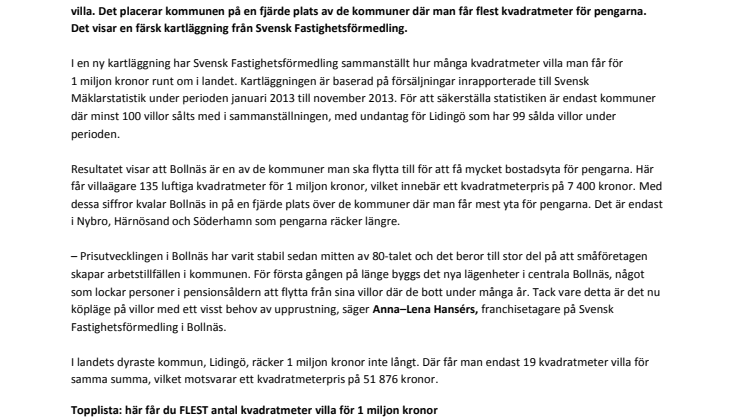  1 miljon kronor ger 135 kvadratmeter villa i Bollnäs – eller 19 kvadratmeter på Lidingö