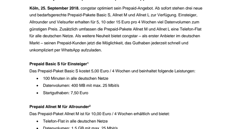 Drei neue Prepaid-Pakete von congstar