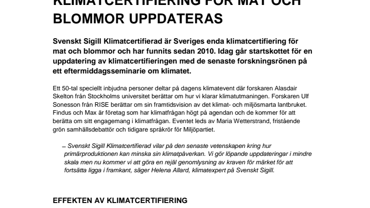 SVERIGES ENDA KLIMATCERTIFIERING FÖR MAT OCH BLOMMOR UPPDATERAS