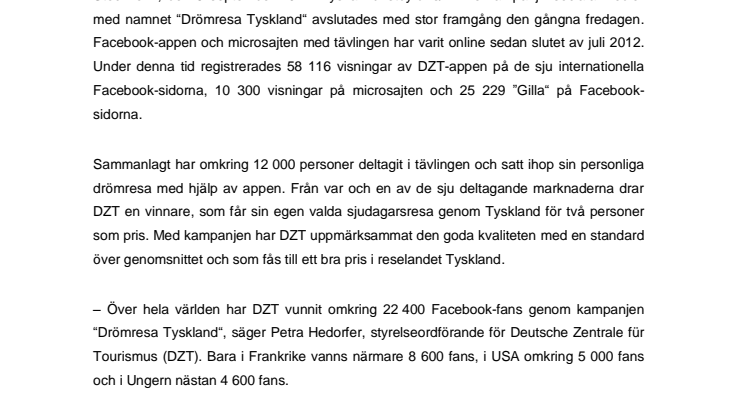 Kampanjen “Drömresa Tyskland“ framgångsrikt avslutad