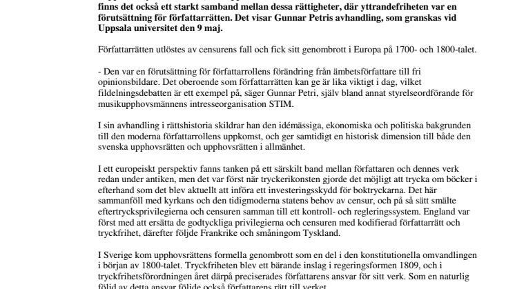 Stark koppling mellan yttrandefrihet och författarrätt