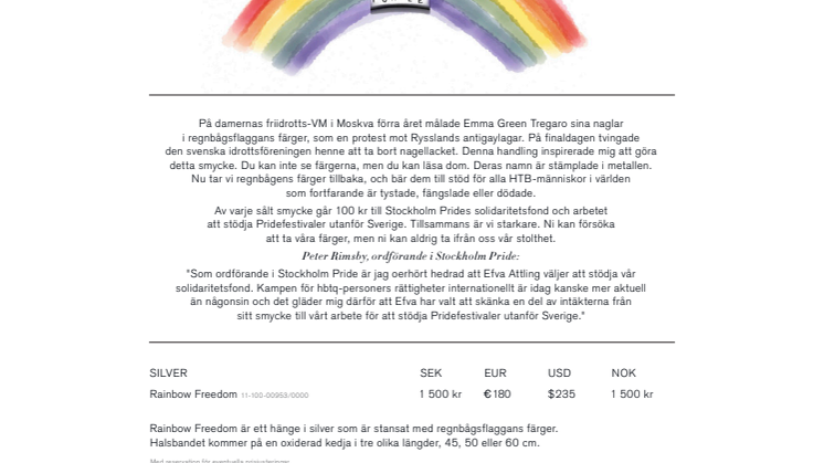 Efva Attling stödjer Stockholm Pride med nytt smycke