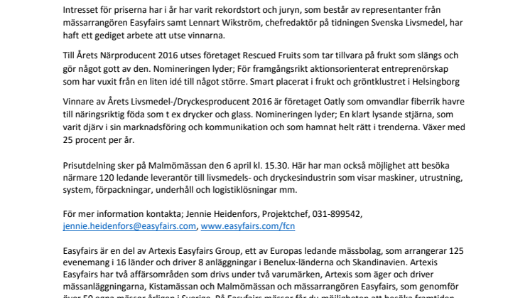 Oatly och Rescued Fruits prisas på Sveriges viktigaste mötesplats för livsmedels- och dryckesindustrin 
