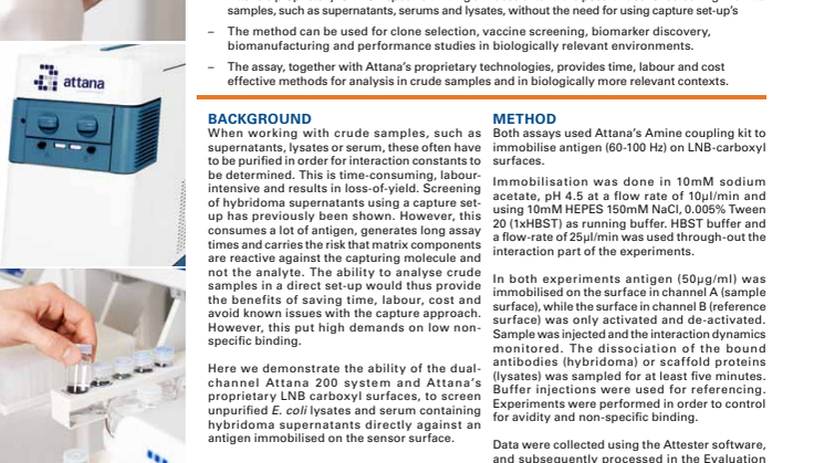 Attana Application Note: Crude samples analysis - Direct off-rate screening in supernatants and lysates