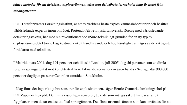 FOI och Portendo samarbetar kring nästa generations explosivämnesdetektion