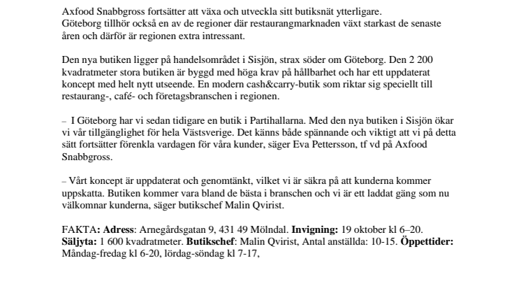 Axfood Snabbgross öppnar sin andra butik i Göteborg
