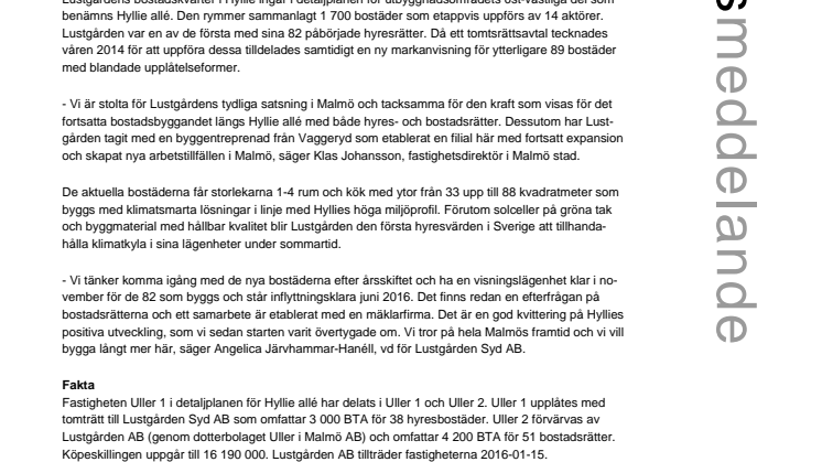 Markförsäljning för fler bostadsrätter i Hyllie