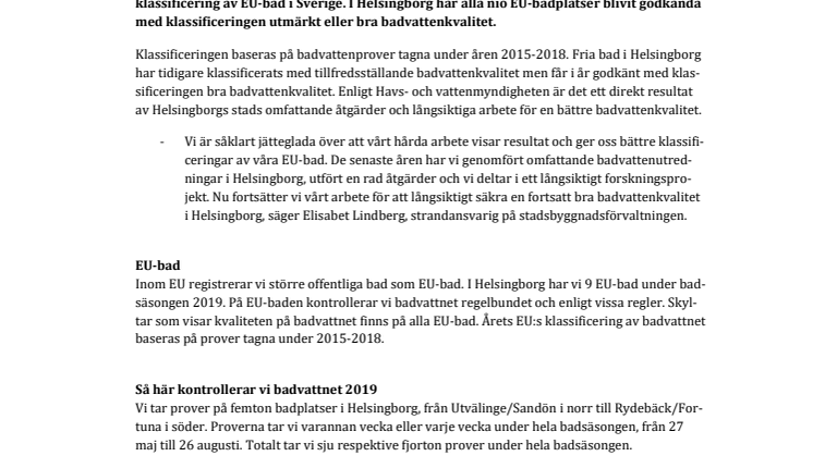 Alla nio EU-badplatser i Helsingborg får godkänt i år