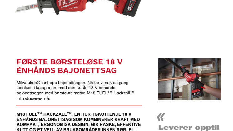FØRSTE BØRSTELØSE 18 V ÉNHÅNDS BAJONETTSAG