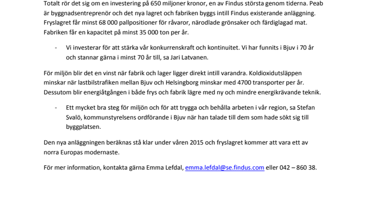 Första spadtaget för Findus nya anläggning i Bjuv 