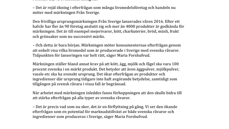 Ökad efterfrågan på svenskproducerade livsmedel
