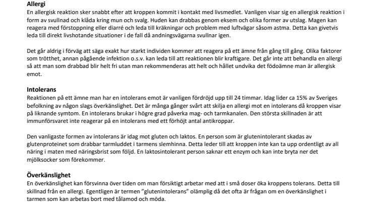 Allergi, intolerans & överkänslighet