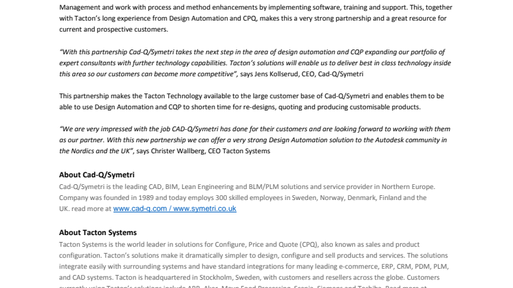 Cad-Q/Symetri partners with Tacton Systems
