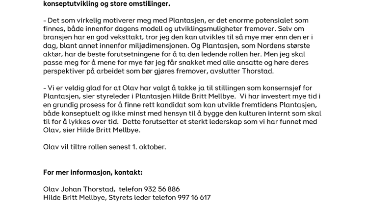 Olav Thorstad ny konsernsjef i Plantasjen