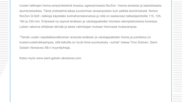 Uusi napalaikka valukappaleiden hiontaan ja puhdistukseen