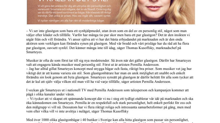 Smarteyes utvecklar optikbranschen – ny modeposition med Pernilla Andersson som ansikte utåt