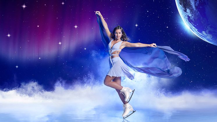 Sarah Lombardi taucht ein in die Welt von HOLIDAY ON ICE: In der Show SUPERNOVA reist sie von der Erde zu den Sternen. Für ihr erstes Foto in der neuen Showwelt trägt sie ihr Lieblingskostüm von „Dancing on Ice“. Quelle: Holiday on Ice/Adrian Schätz