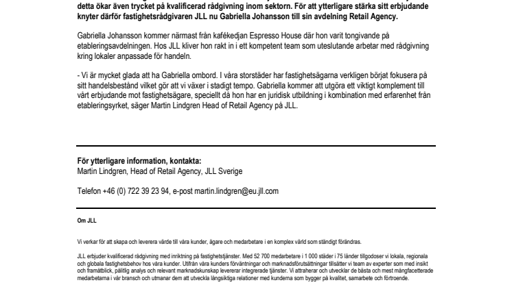 JLL expanderar inom Retail tack vare stark efterfrågan från kunderna 