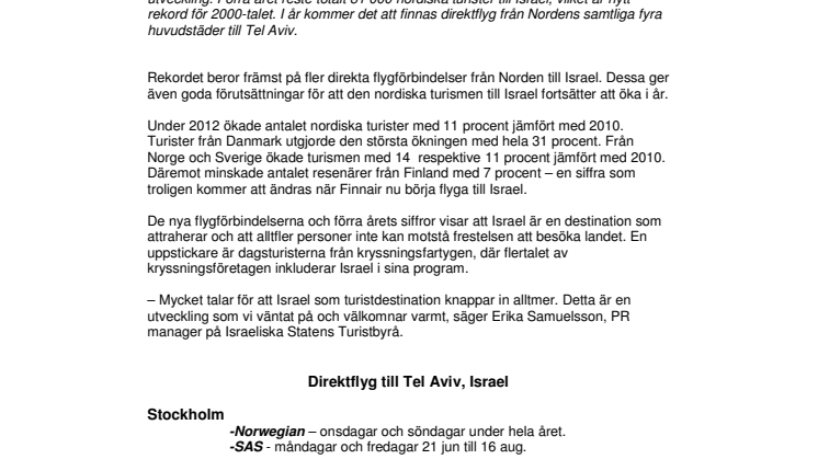 Direktflyg från hela Norden till Israel!