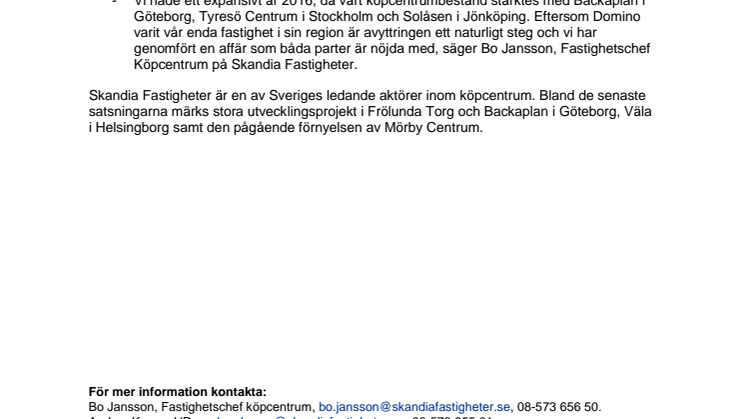 Skandia Fastigheter säljer Galleria Domino i Norrköping