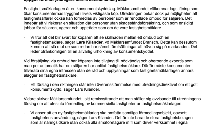 Risk för svagare konsumentskydd med ny fastighetsmäklarlag