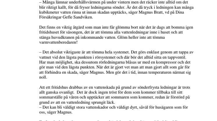 Glöm inte att stänga av vattnet - Dina Försäkringar ger råd