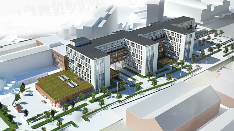 I augusti 2020 räknar generalentreprenören NCC med att H-huset kommer att stå klart. Bild: SWECO Architects
