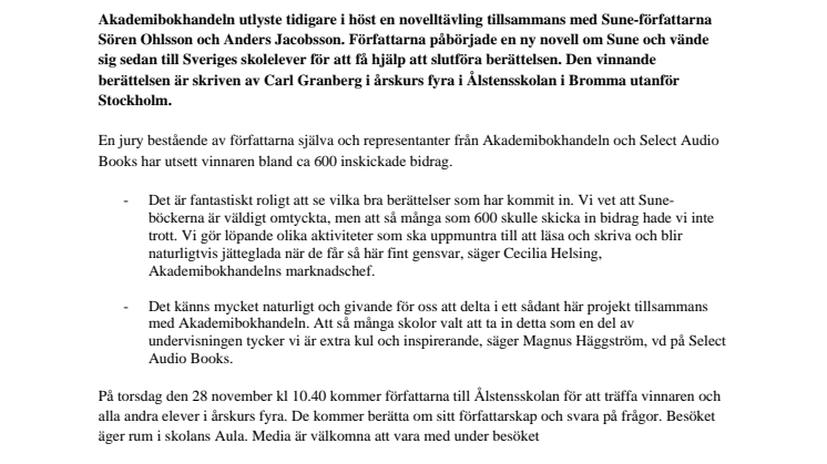 Elev från Ålstensskolan skriver Sune-novell tillsammans med Sören och Anders.