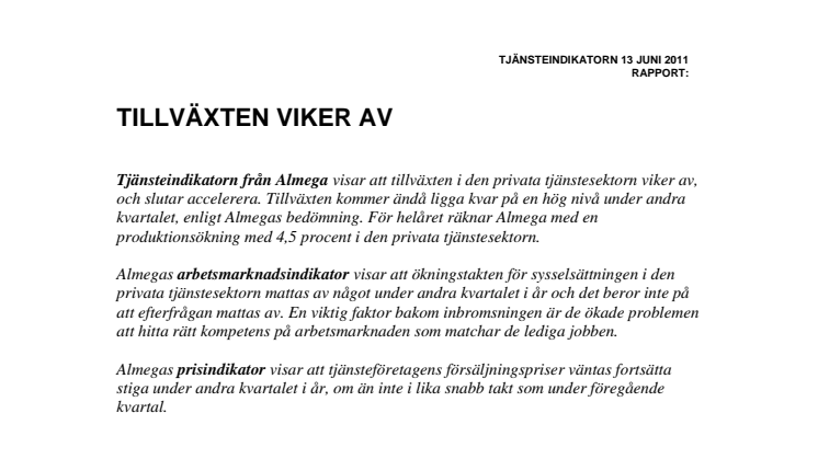 Almegas Tjänsteindikator Q2 2011