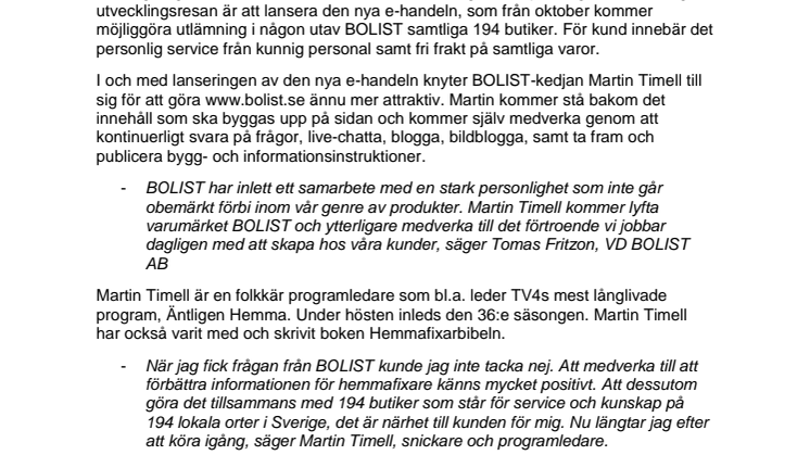 BOLIST-kedjan i samarbete med Martin Timell