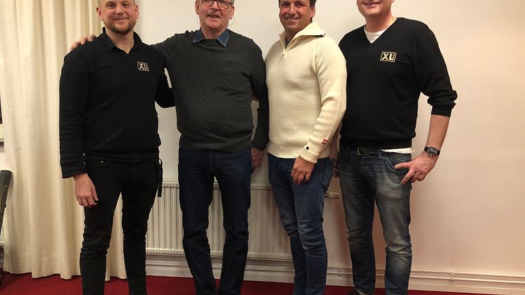 Fr. v. Tomas Hedman Strömhielm Försäljningschef XL-BYGG, Per Mases tidigare ägare av XL-BYGG Moraträ, Pål Mases ägare av XL-BYGG Siljan, Christer Blank ägare samt VD XL-BYGG Siljan