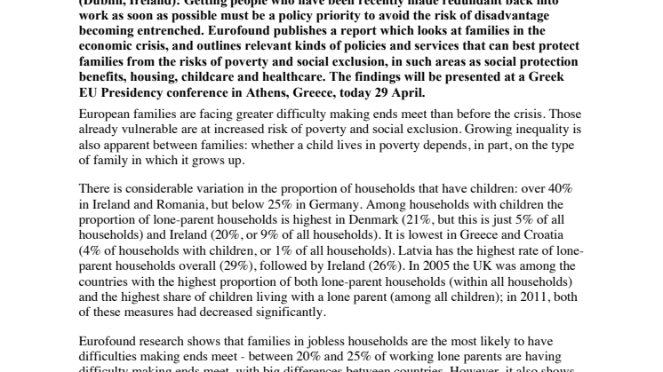 Families feeling the brunt of increasing social inequalities in Europe