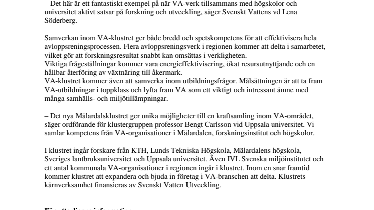 Svenskt Vatten stödjer nytt forskningskluster i Mälardalen 