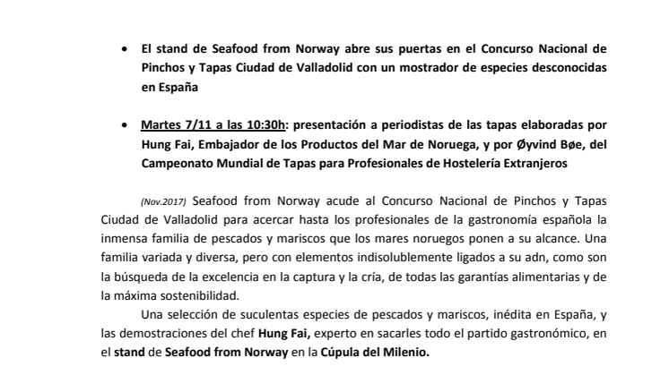La mayor variedad de pescados y mariscos frescos de Noruega se reúne en Valladolid