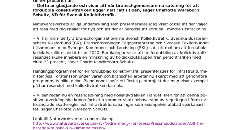 Fler beredda att resa med kollektivtrafiken för miljön