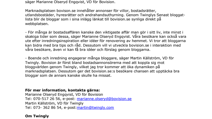 Bovision första bostadssajten med Twingly