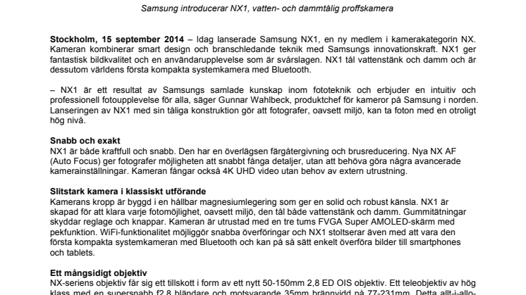 Samsung NX1 – första kompakta systemkameran med Bluetooth