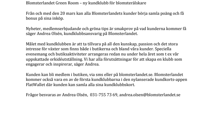 Blomsterlandet Green Room – ny kundklubb för blomsterälskare