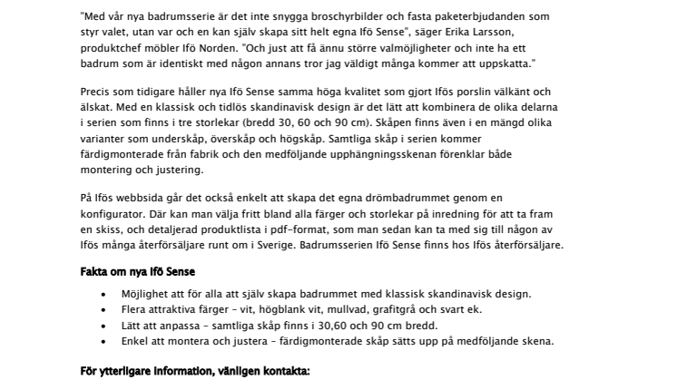 Nya Ifö Sense ger större valfrihet att skapa det perfekta badrummet