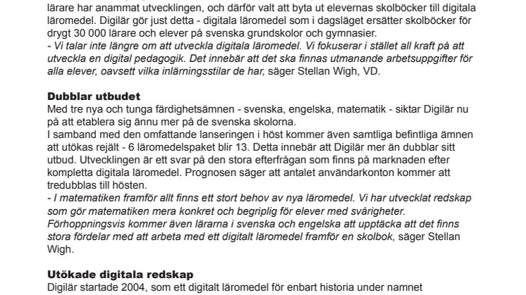 Digilär mer än dubblar sitt utbud av digitala läromedel