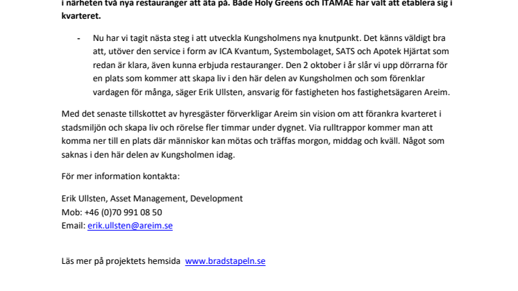 Nya restauranger till Kungsholmens nya knutpunkt i korsningen Scheelegatan/Fleminggatan 