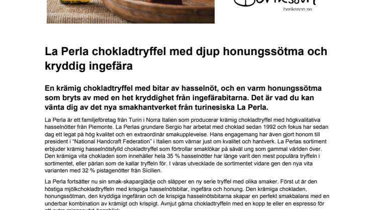 La Perla chokladtryffel med djup honungssötma och kryddig ingefära