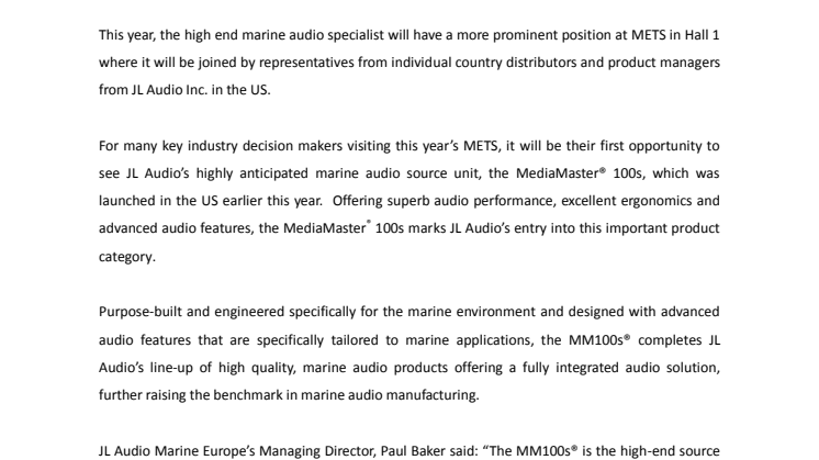 JL Audio Marine Europe - A Bigger Presence and a Milestone Product Launch at METS