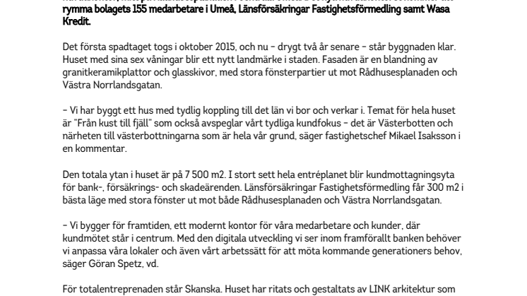 Länsförsäkringarhuset inflyttningsklart