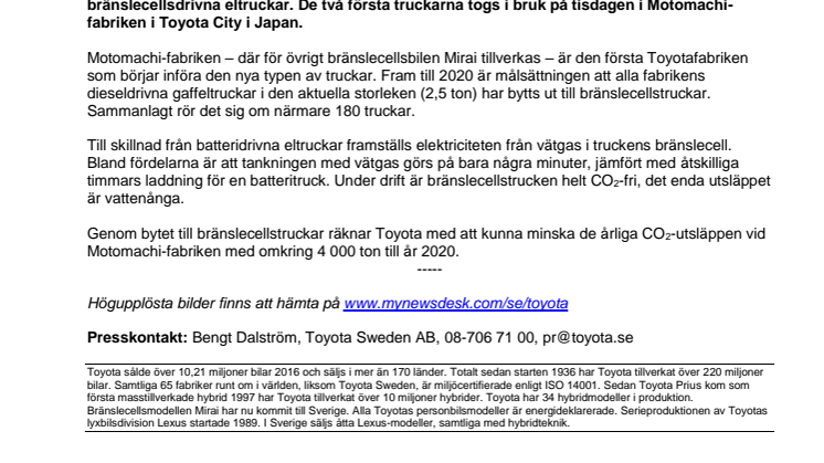 Toyota byter till bränslecellstruckar